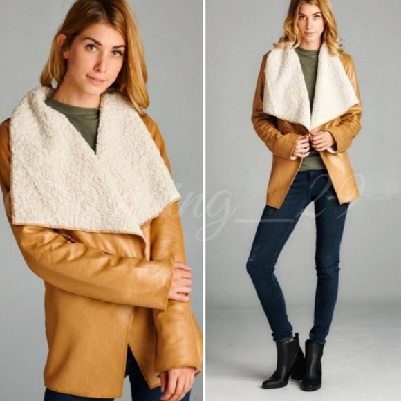 🆕️CAMEL BROWN SHEARLING LAPEL JACKET - Picture 3 of 4